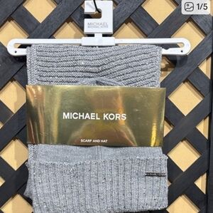 Michael Kors Hat and Scarf Set Gray with Sequins Winter Hat and Scarf NWT